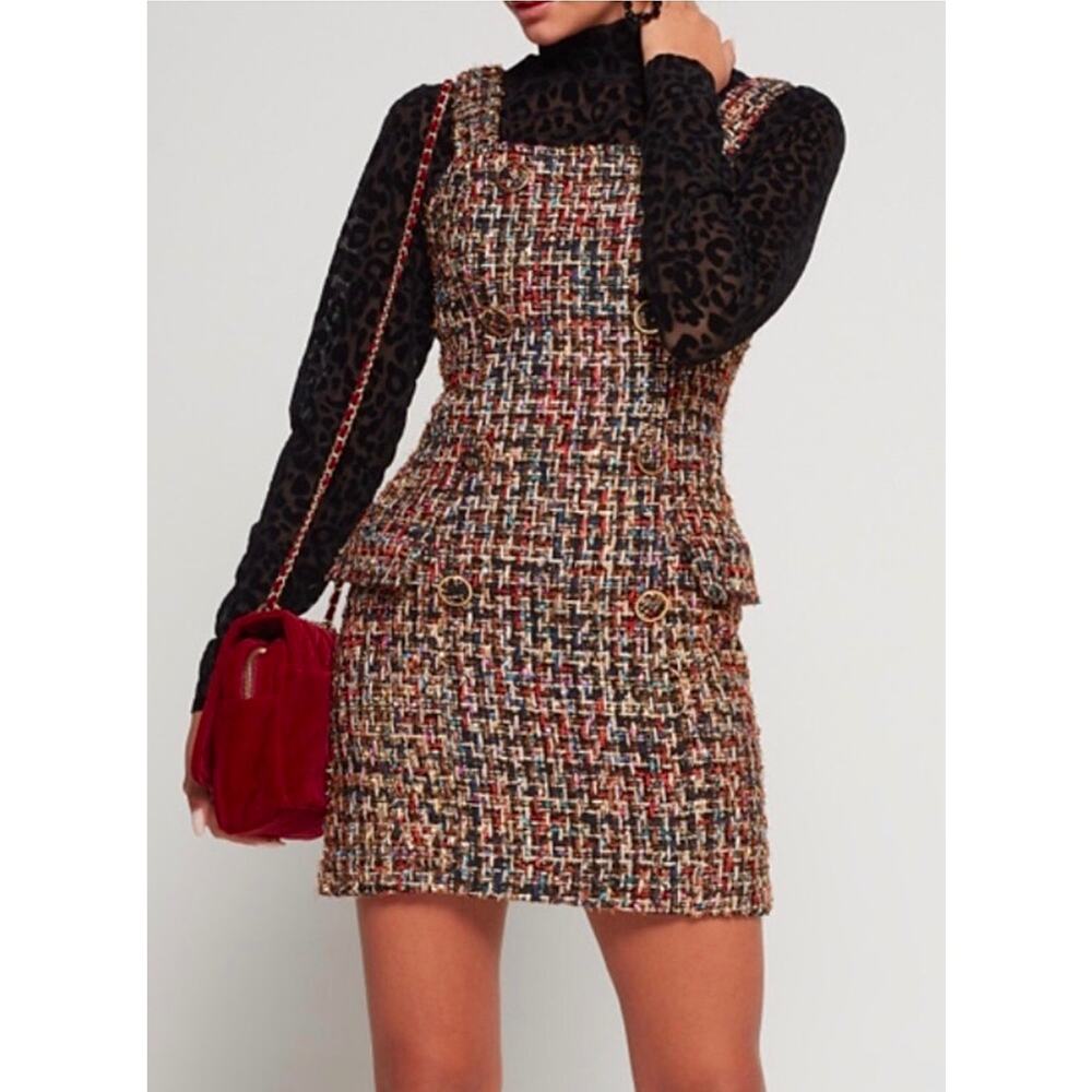 NEW Anthropologie J.O.A. Shimmer Tweed Sheath Mini Dress Multicolor Large - Picture 4 of 15